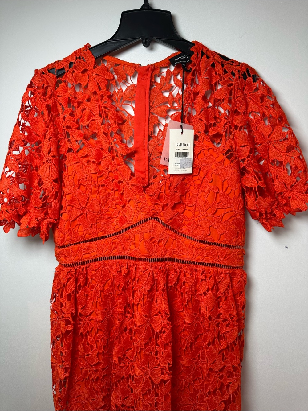 NWT Bardot Grenadine Orange Floral Lace Midi Dress Size 16 - Picture 4 of 9